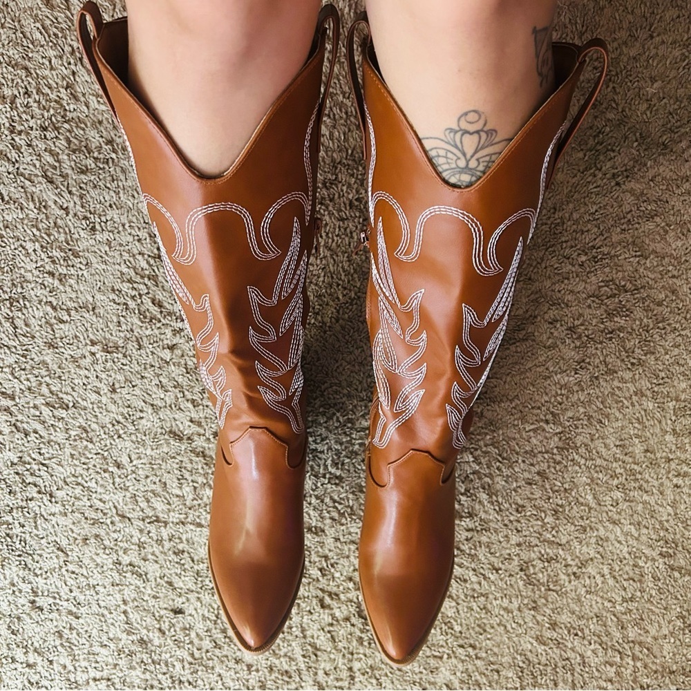 WOMEN’S KNEE HIGH COWBOY BOOTS (CATTLE-9) - Picture 2 of 12